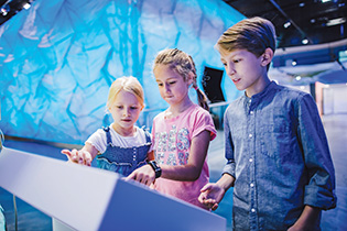 Drei Kinder bei den auf einen Bildschirm